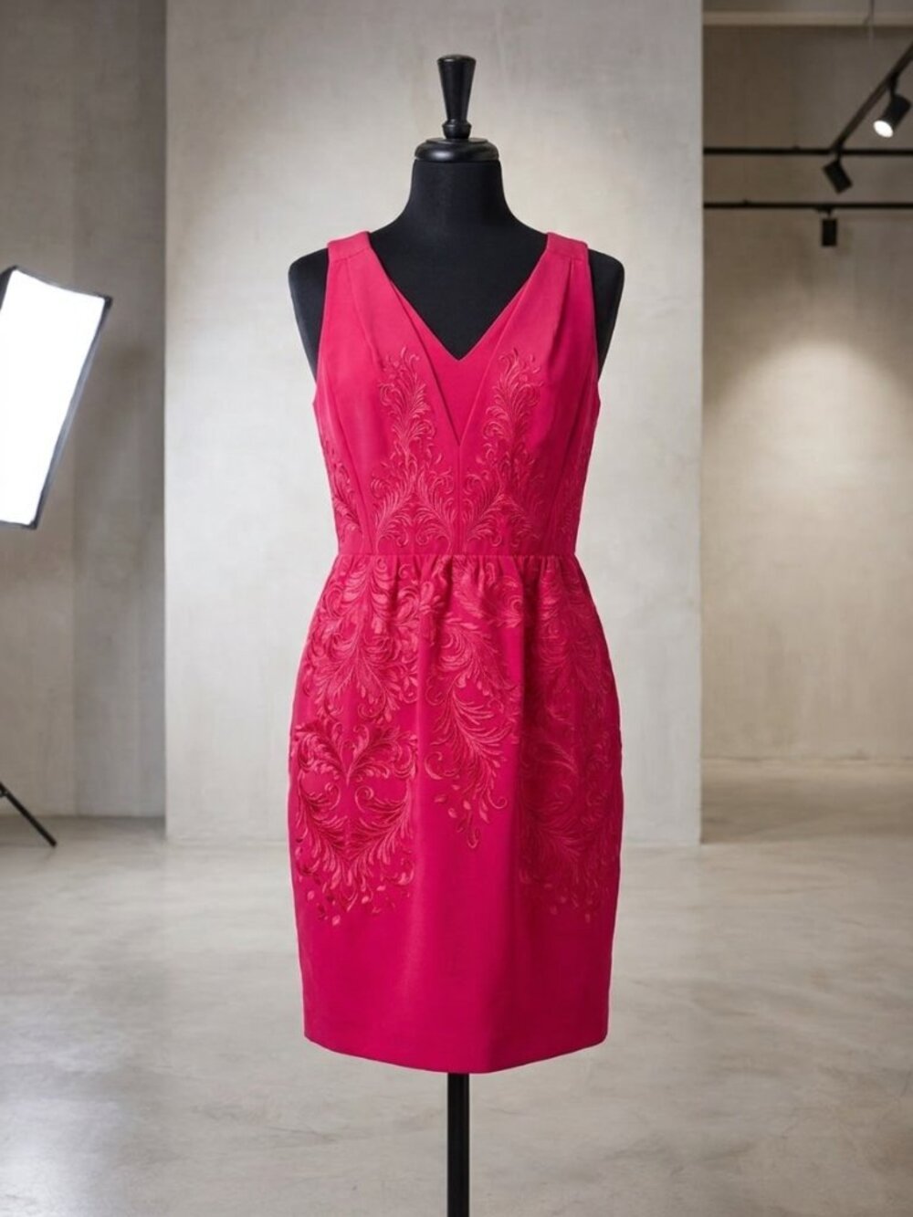Ted Baker Zali Embroidered Cocktail Dress Fuchsia Deep V UK 1 NWT